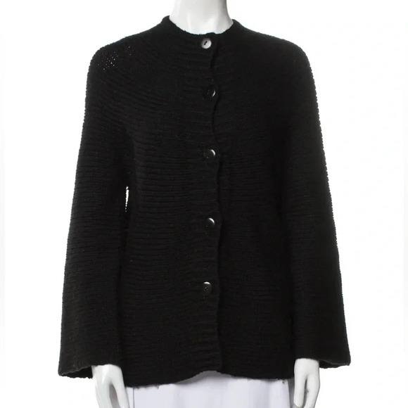 Jarbo Knitwear Black Baby Alpaca Crew Neck Button Front Cardigan Sweater Size S - Picture 1 of 11